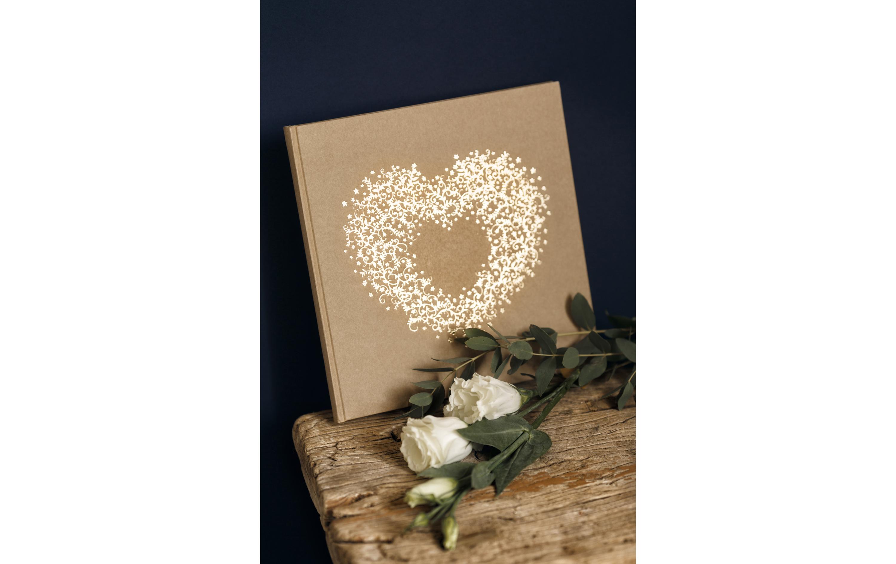 Gästebuch Herz 20.5 x 20.5 cm, Braun/GoldGuest book als Erinnerung an die Hochzeit, den Geburtstag, die Einweihungsfeier oder die Babyshower