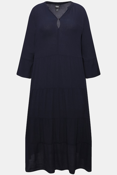 Kleid, A-Linie, Tunika-Ausschnitt, 3/4-Volantarm