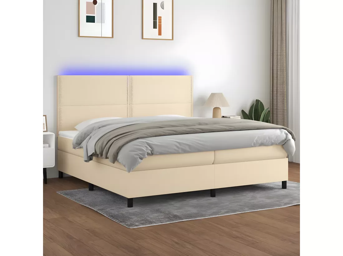 Sommier tapissier et matelas et LED Crème 200x200 cm Tissu