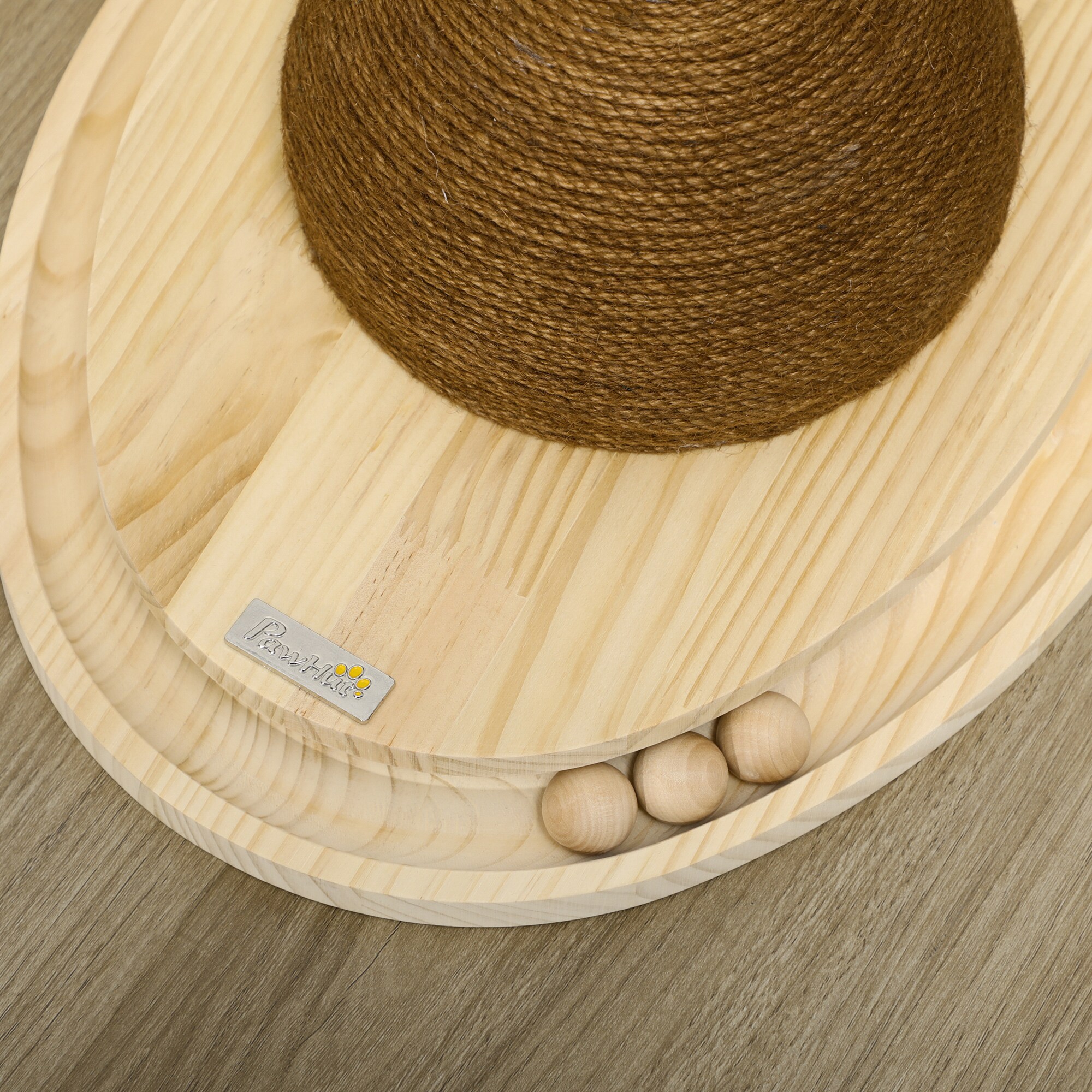 PawHut Holzkatzenspielzeug mit Kratzbrett natur 39,5L x 32,5B x 14,5H cm