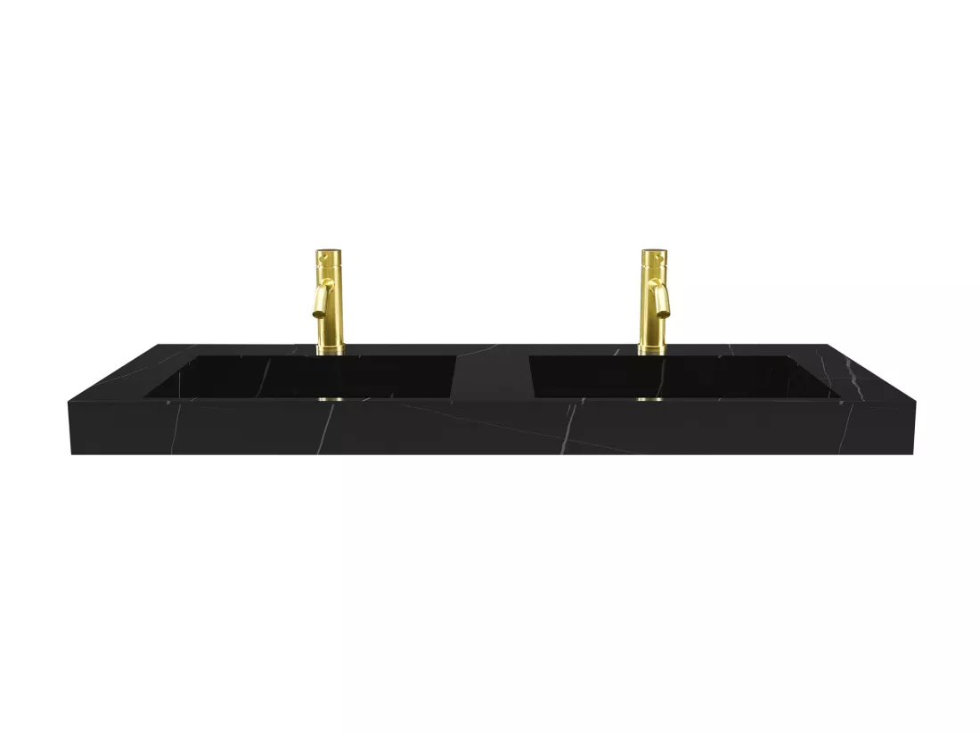 Double vasque suspendue en solid surface effet marbre noir - L120.2 x l45.2 x H8 cm - TAKOTNA