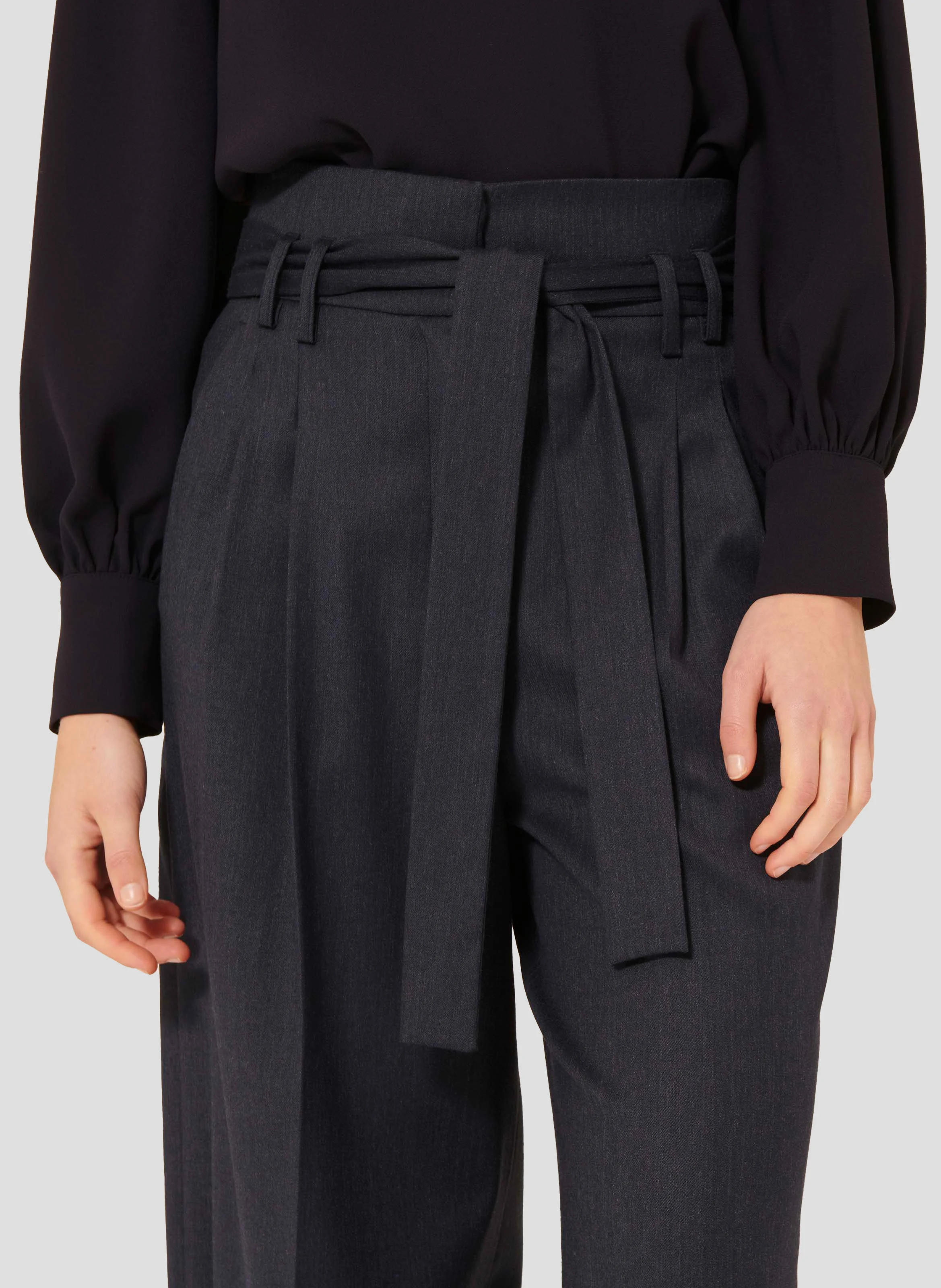 PIA - Pantalon large en laine mélangée | Bleu