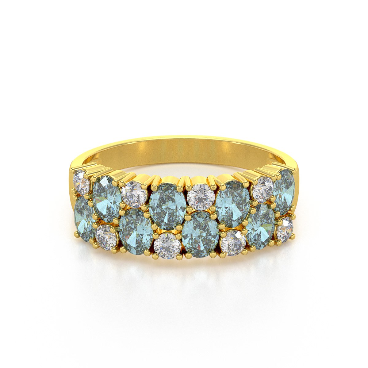 Bague ADEN Or 585 Jaune Aigue-Marine et diamants 2.524grs