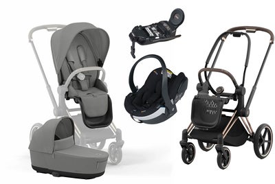 Cybex Priam Duovogn inkl. BeSafe iZi Go Modular X2 & Base, Mirage Grey/Rose Gold