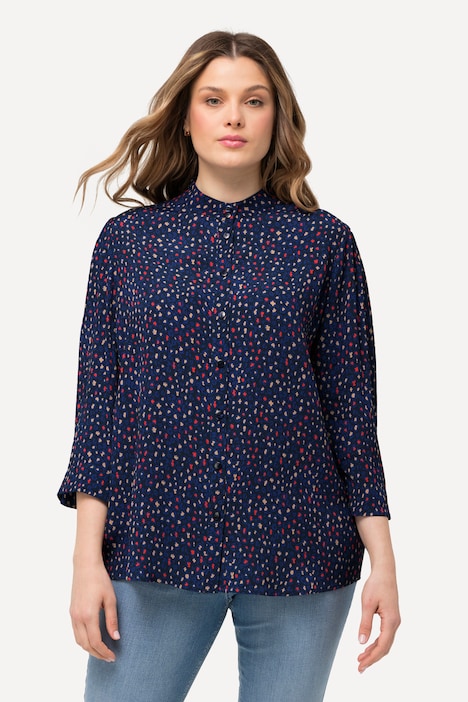 Bluse, Alloverdruck, Stehkragen, 3/4-Arm, Krepp