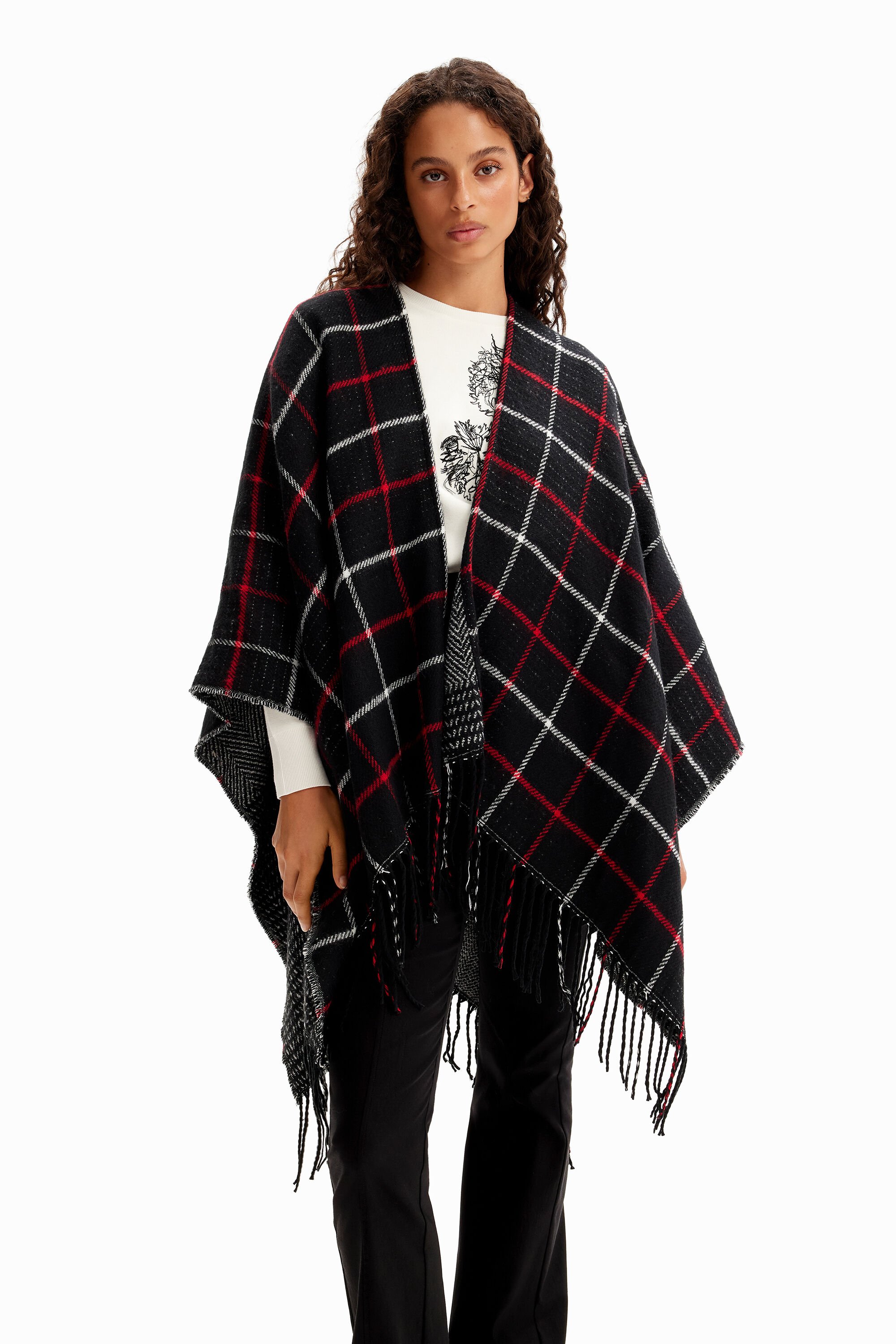 Poncho réversible carreaux