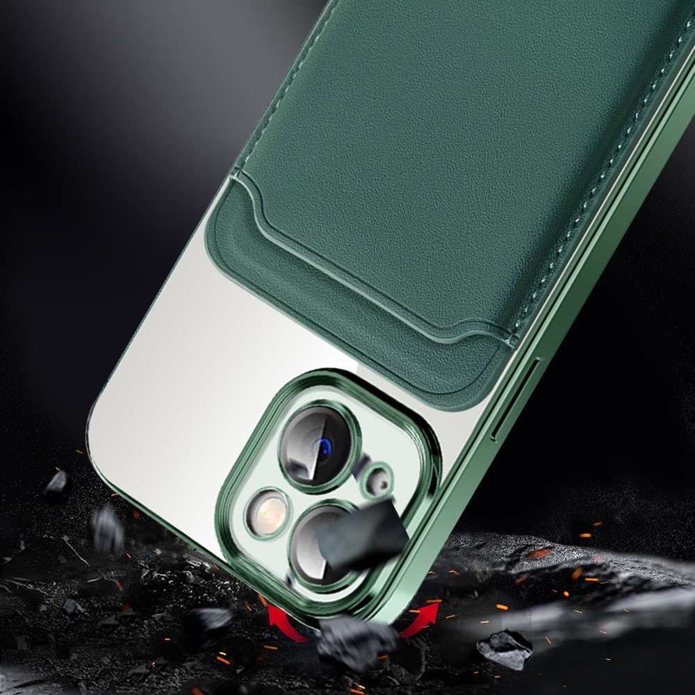 iPhone 13 Pro 2in1 MagSafe Hybrid Hülle TPU Bumper   Leder Wallet Kreditkarten Halterung - Grün / Transparent