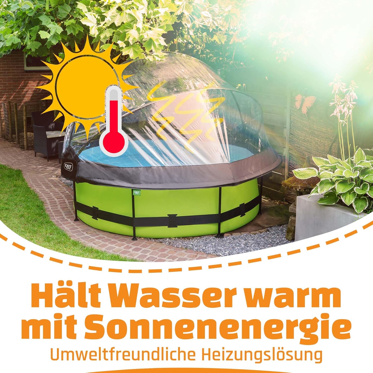 EXIT Toys Poolabdeckung ø366cm - Für Intex/Bestway Pools - Hält Wasser Warm und Sauber - Einfache Montage - Robuste, Hochwertige Konstruktion - Universelle Poolüberdachung Geeignet für Viele Marken