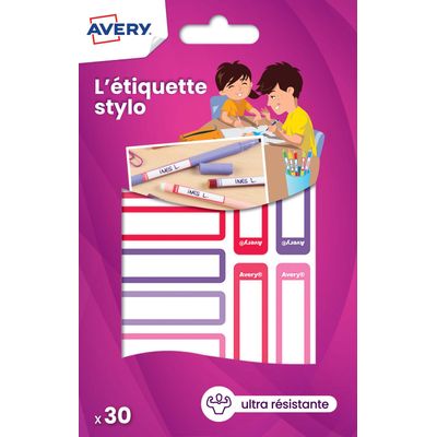 Avery - 30 Étiquettes adhésives pour stylos - 50 x 10 mm - rose/rouge