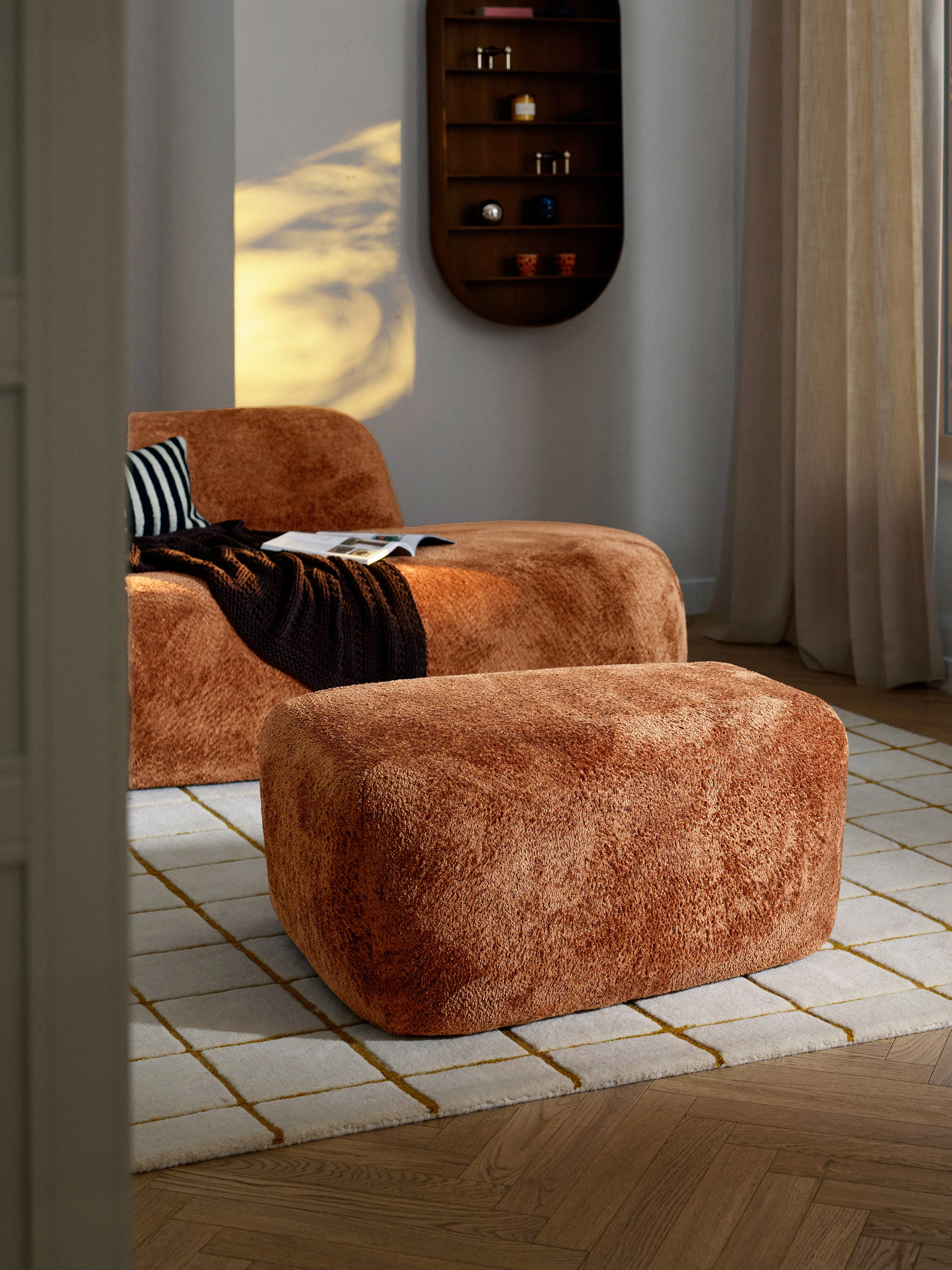 Grote teddy bouclé ottoman Wolke