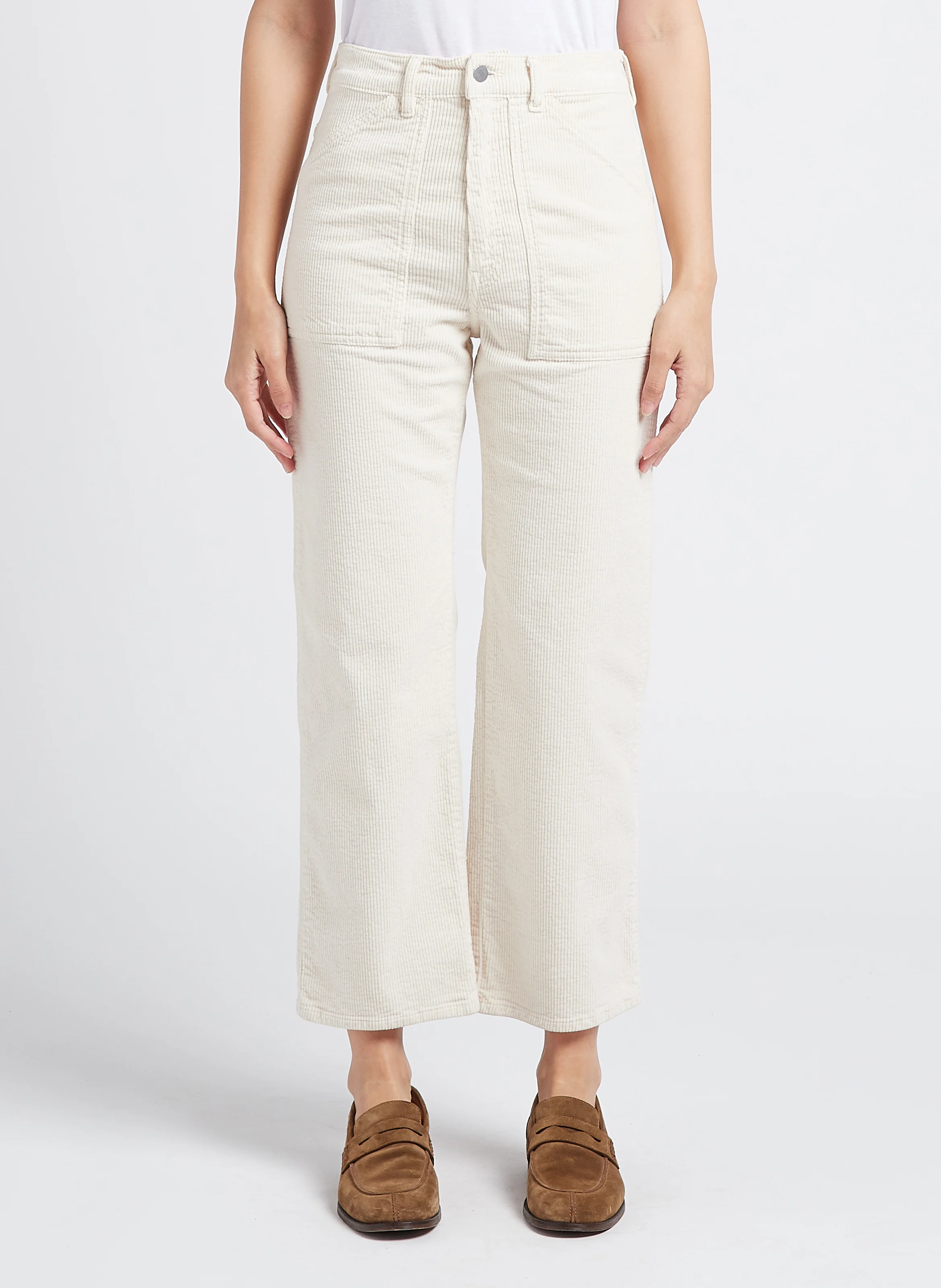 EDDY - Pantalon taille haute large en coton | Blanc