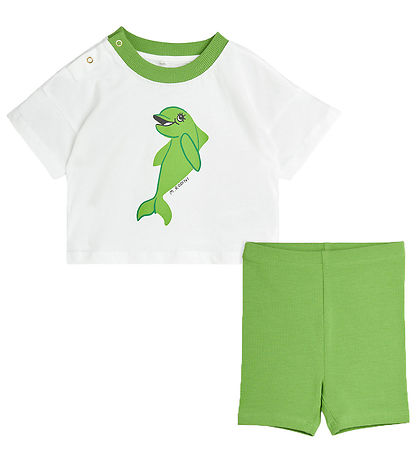 Mini Rodini GiftBox - Shorts/T-Shirt - Dolphin - Weiß/Grün