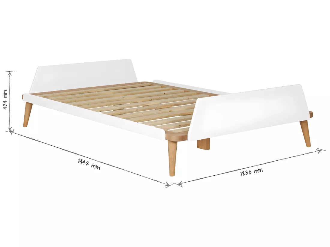 Lit 120x190 cm bois massif blanc et bois KARL