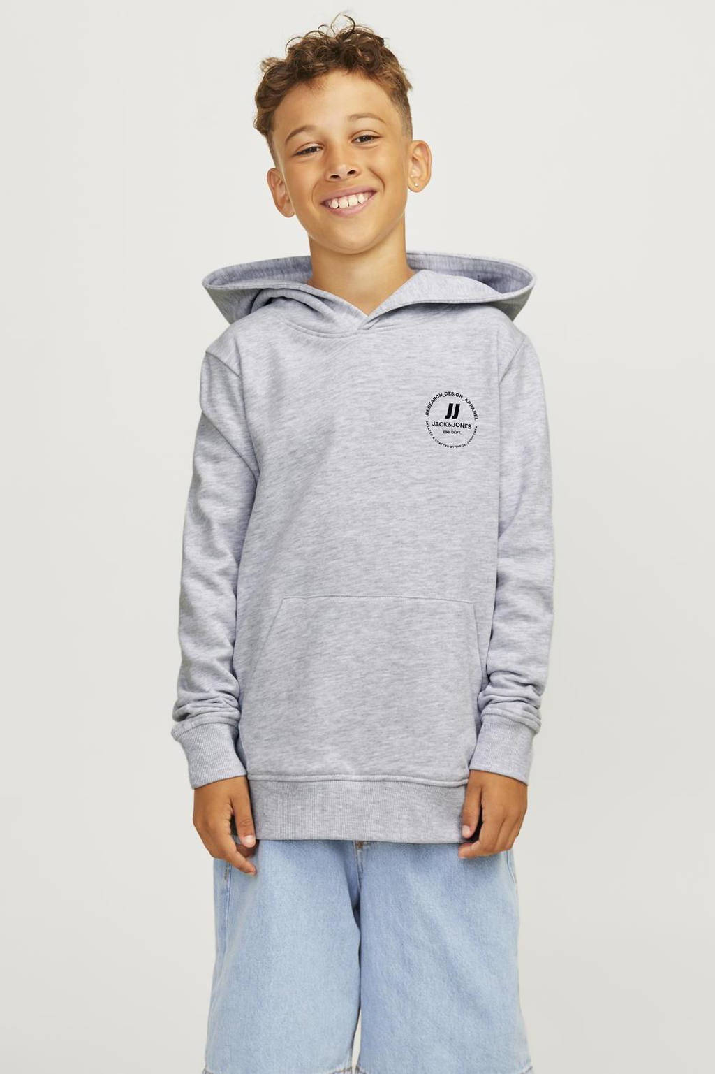 JACK & JONES hoodie JJESWIFT met printopdruk wit melange