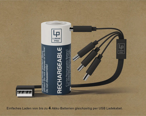 LUMAK PRO Oplaadbare Batterij C Baby 1.5V 3000 mAh Li-ion 2 Stuks met USB-C