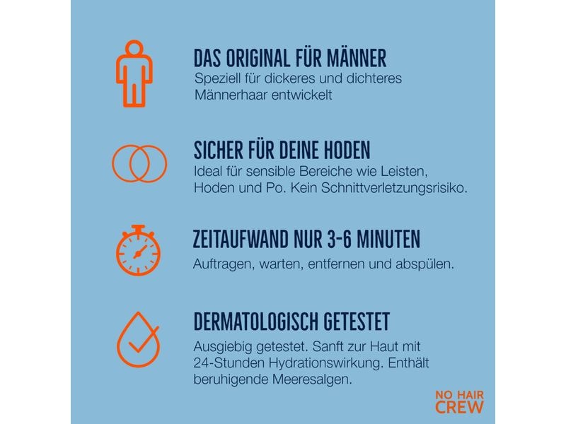 No Hair Crew Enthaarungscrème Intimbereich für Männer 100 m Schnell wirkende Enthaarungscreme
