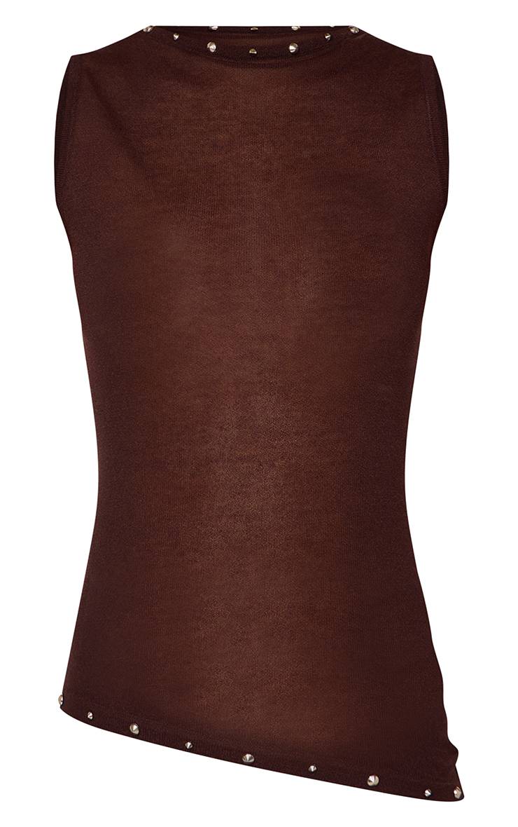 Chocolat Débardeur Maille Transparente Style Racer Dos Nageur Avec Détails Cloutés
