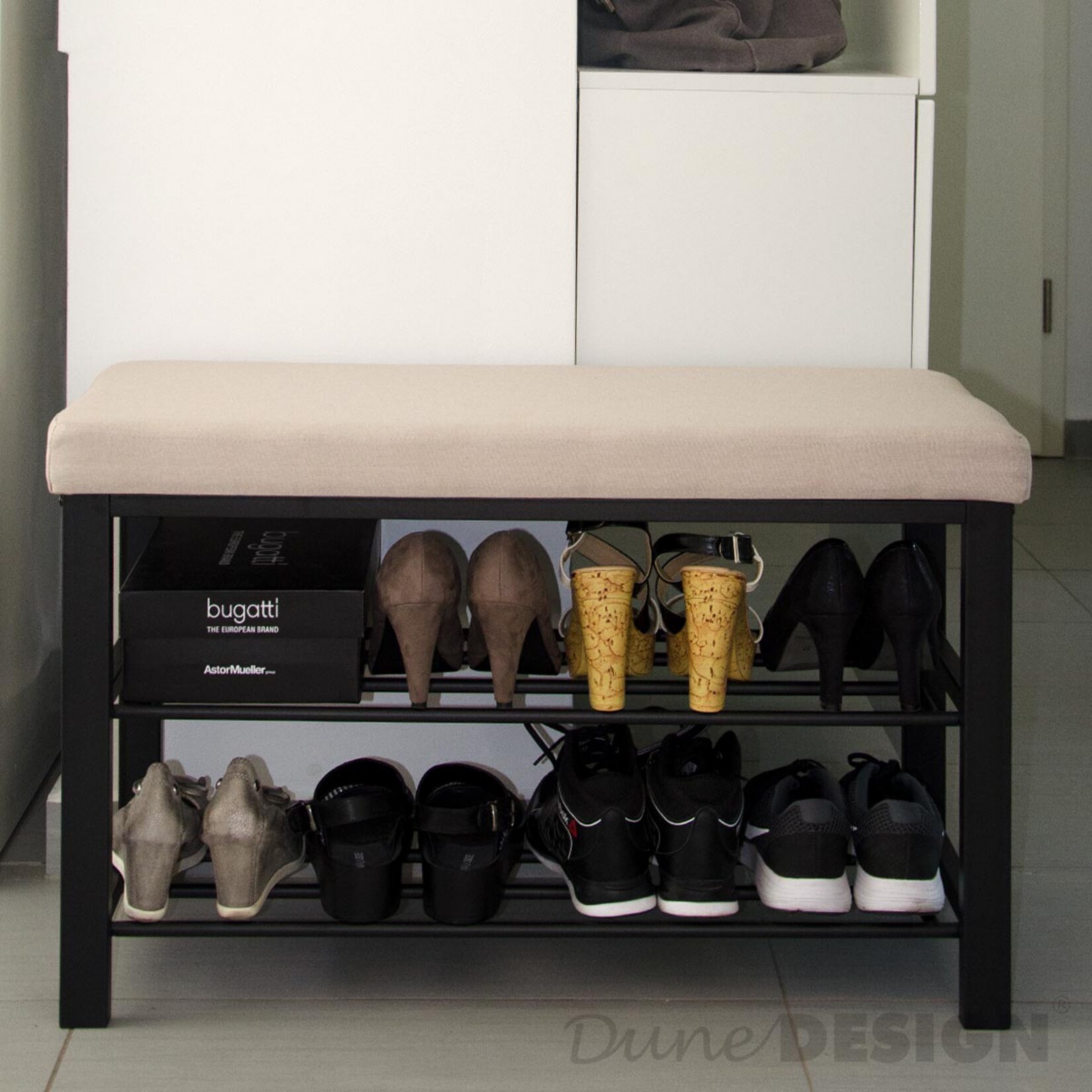 Schuhregal mit Sitzbank aus Metall 81x32x46 cm Schuhbank