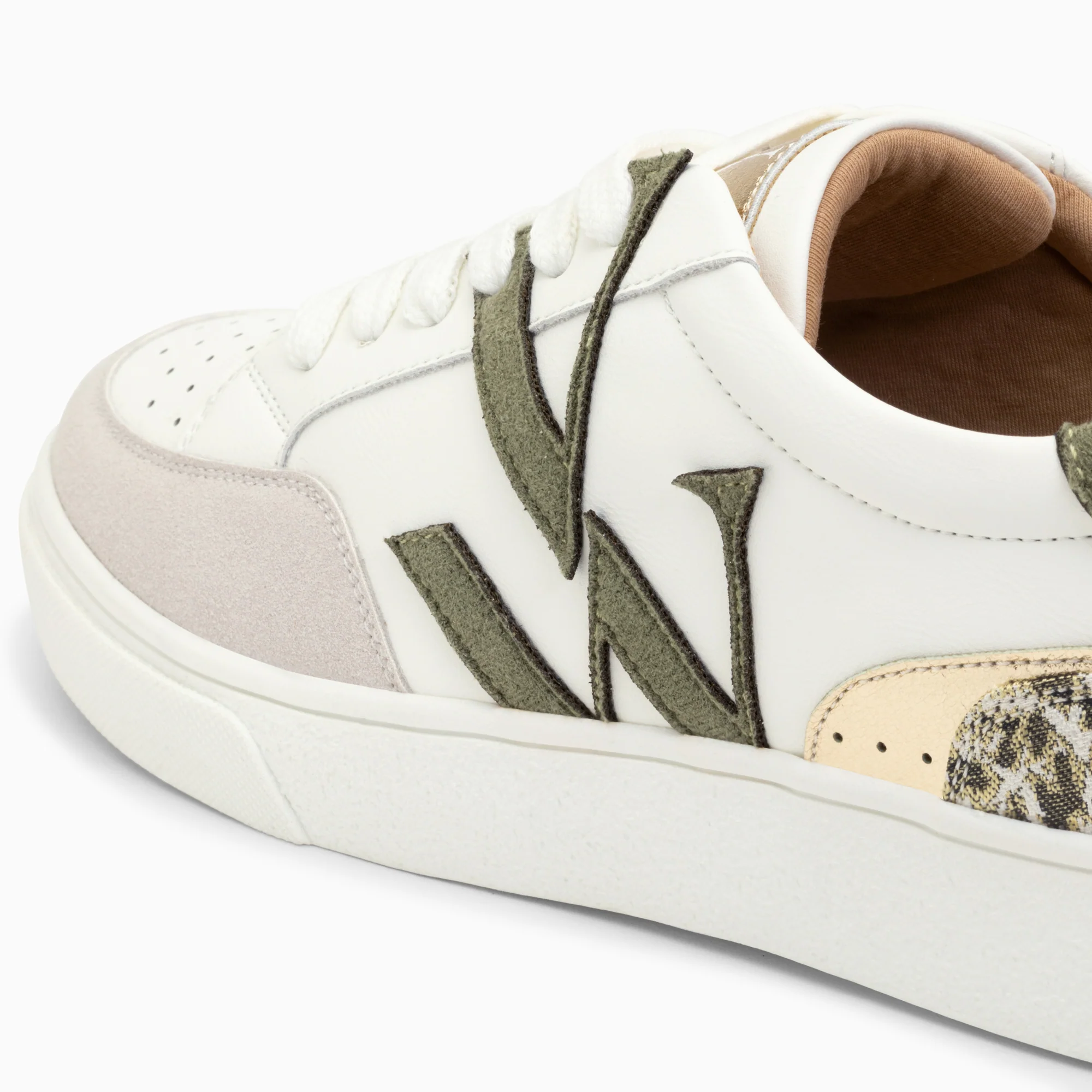 Sneakers-Baskets monogramme Joyce blanc et kaki