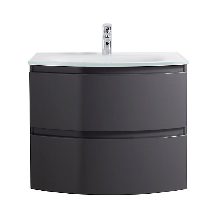 Meuble sous-vasque gris anthracite Vague 70 cm + plan vasque en résine