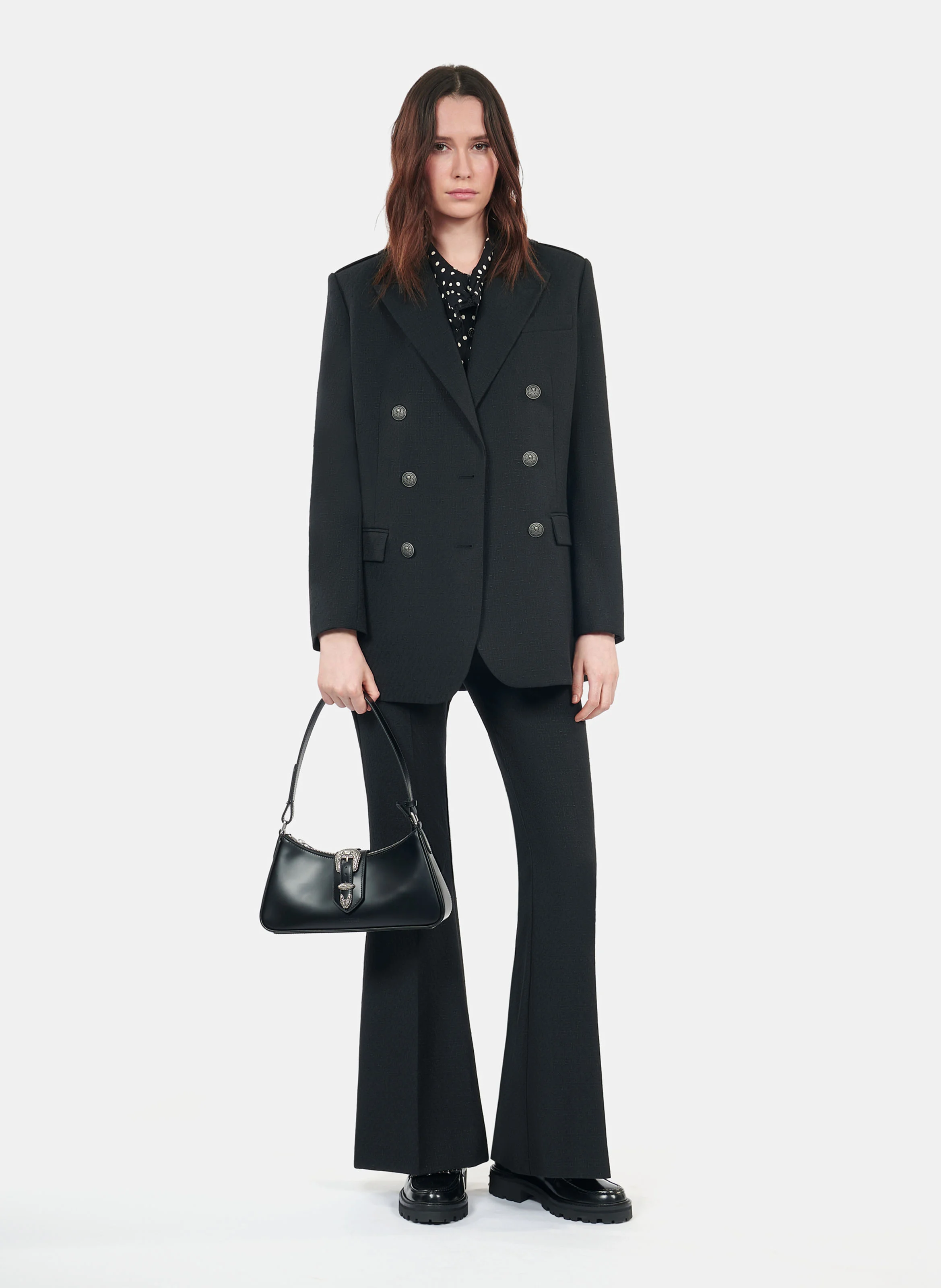 Veste tailleur droite en laine mélangée | Noir
