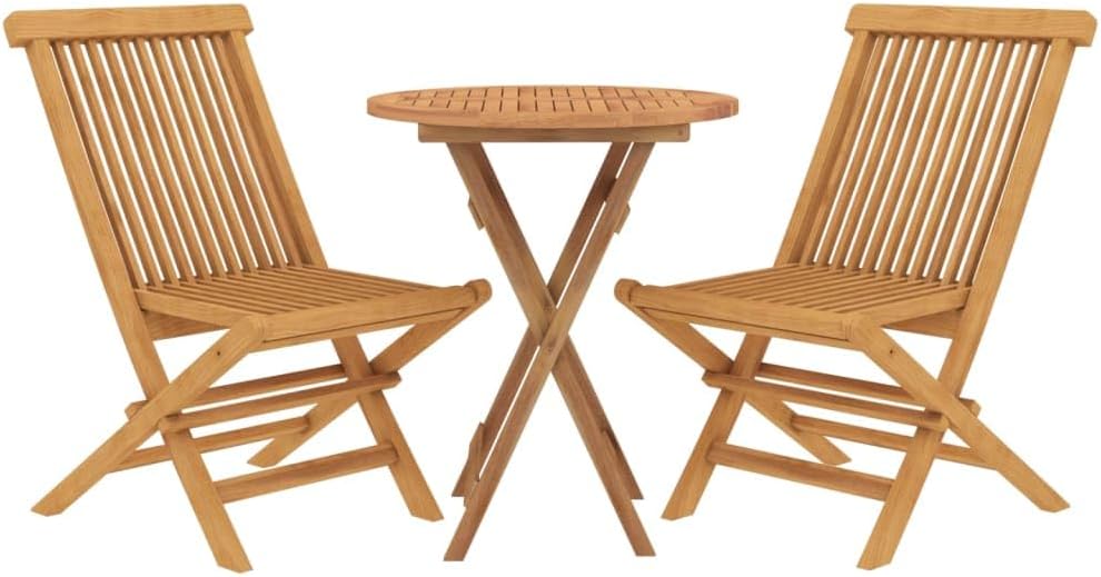 3-TLG. Garten-Essgruppe aus massivem Teakholz, klappbar, für Terrasse, Balkon, Garten, 60x75 cm, Robustes Outdoor-Möbelset