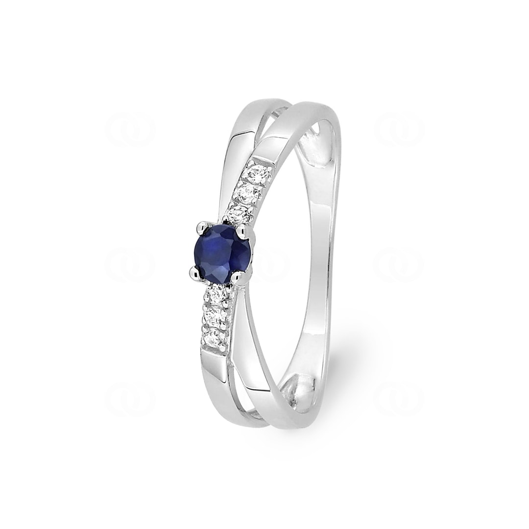 Damenring 750/18 K Weissgold mit Saphir rund und Zirkonia