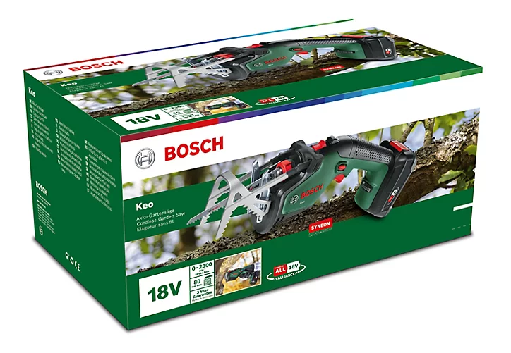 Scie de jardin sans fil sur batterie 18V Bosch Keo 18 LI (avec 1 batterie et 1 chargeur)