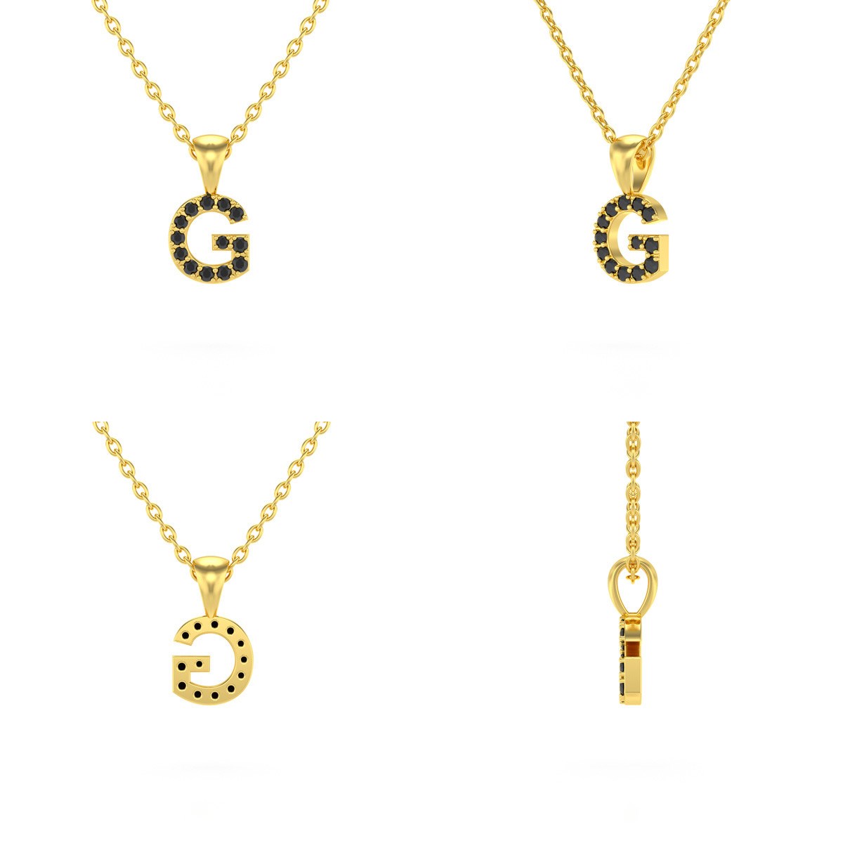 Collier Pendentif ADEN Lettre G Or 750 Jaune Diamant Noir Chaine Or 750 incluse 0.72grs