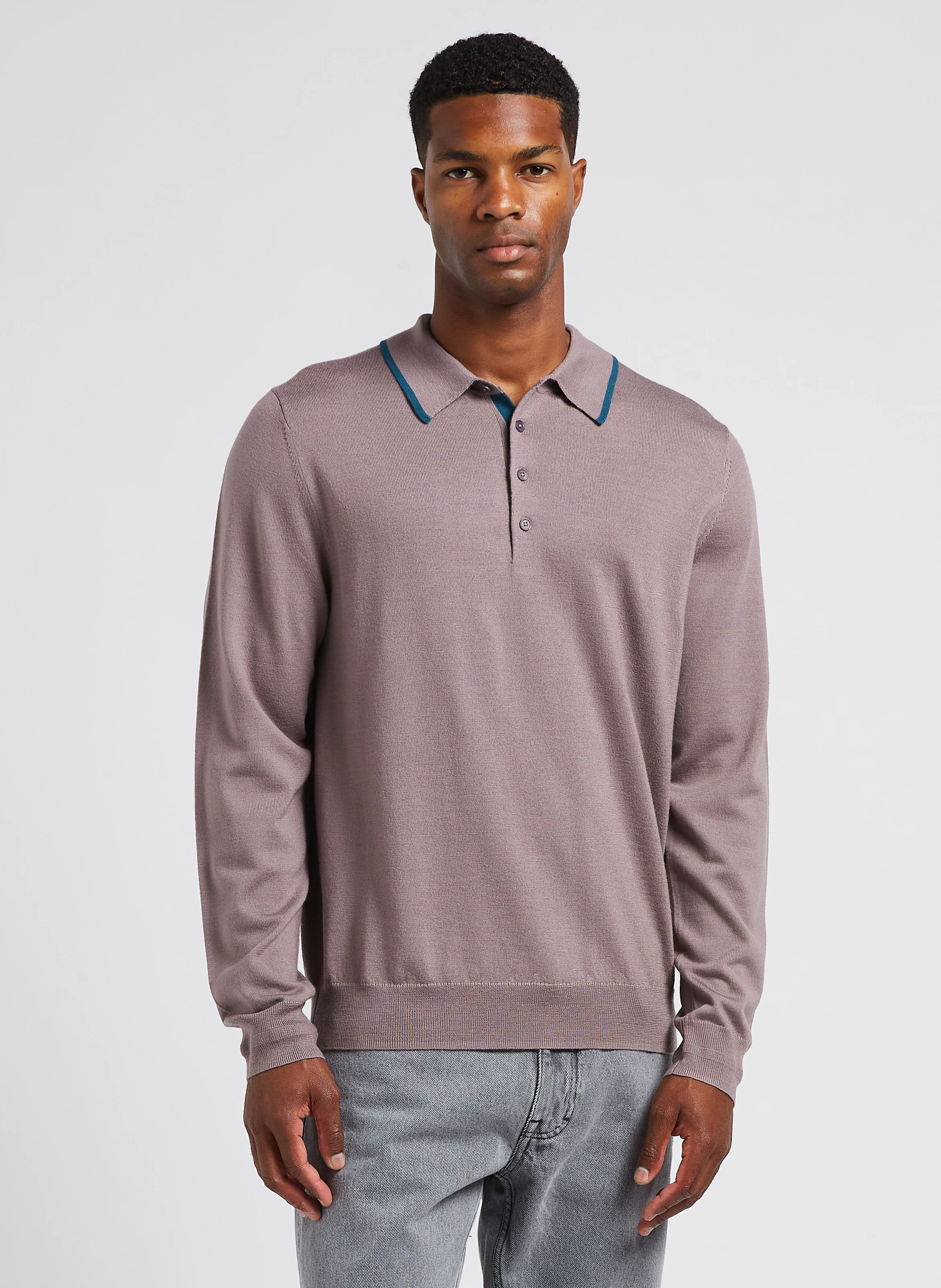 Pull col polo en laine| Violet