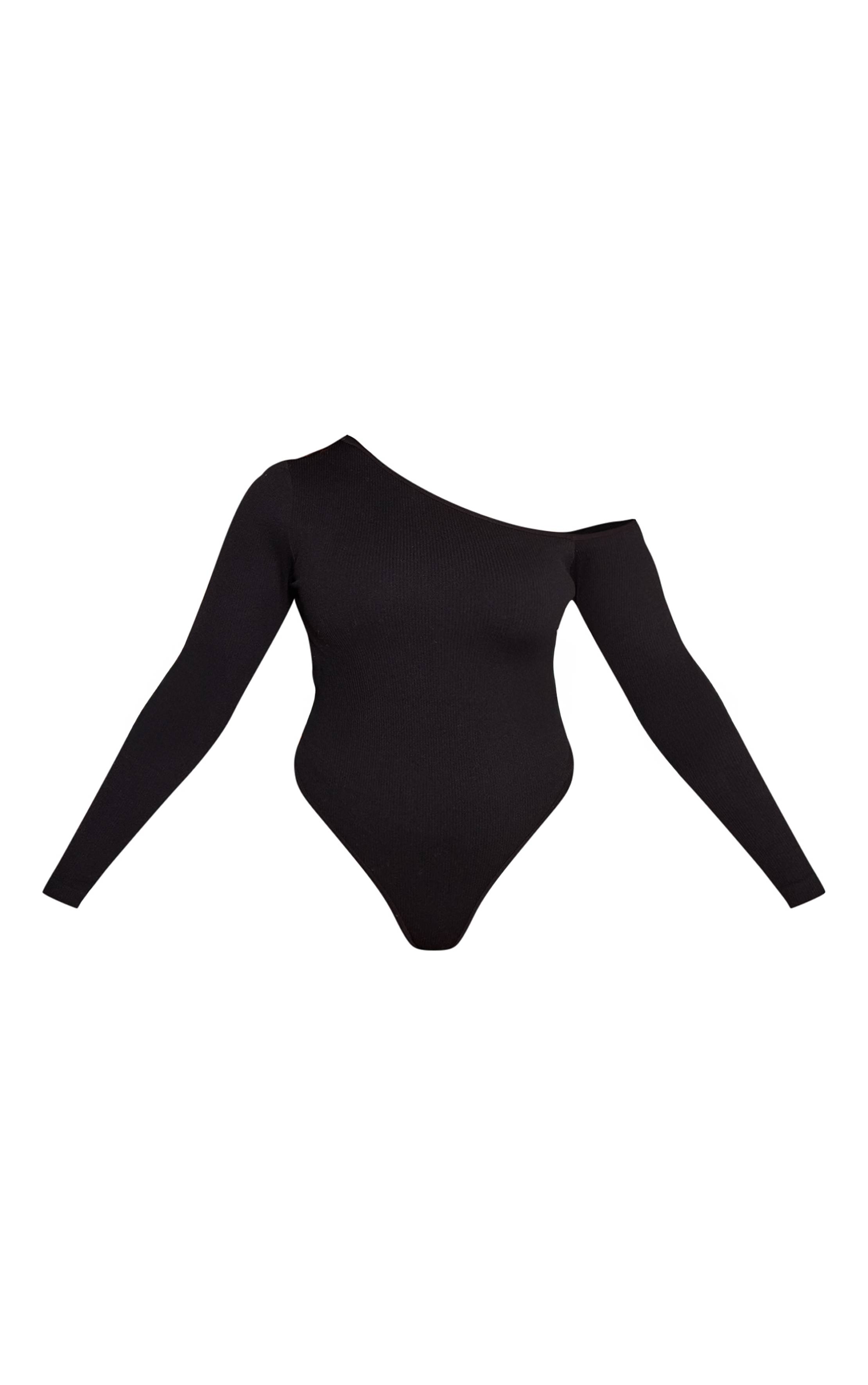 Noir Body Grande Taille Côtelé Contour Asymétrique À Manches Longues