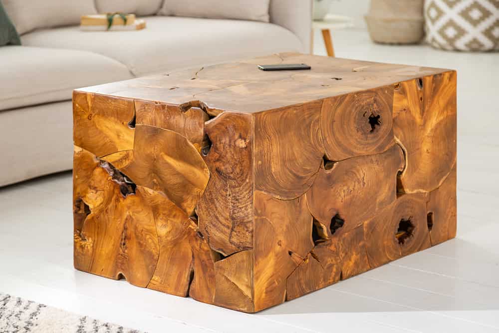 Massiver Couchtisch SQUARE 90cm Teakholz Würfel Handarbeit