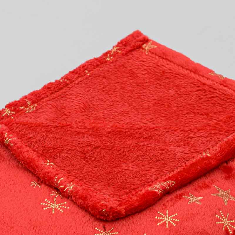 Plaid microfibre 'Flocons' rouge et doré