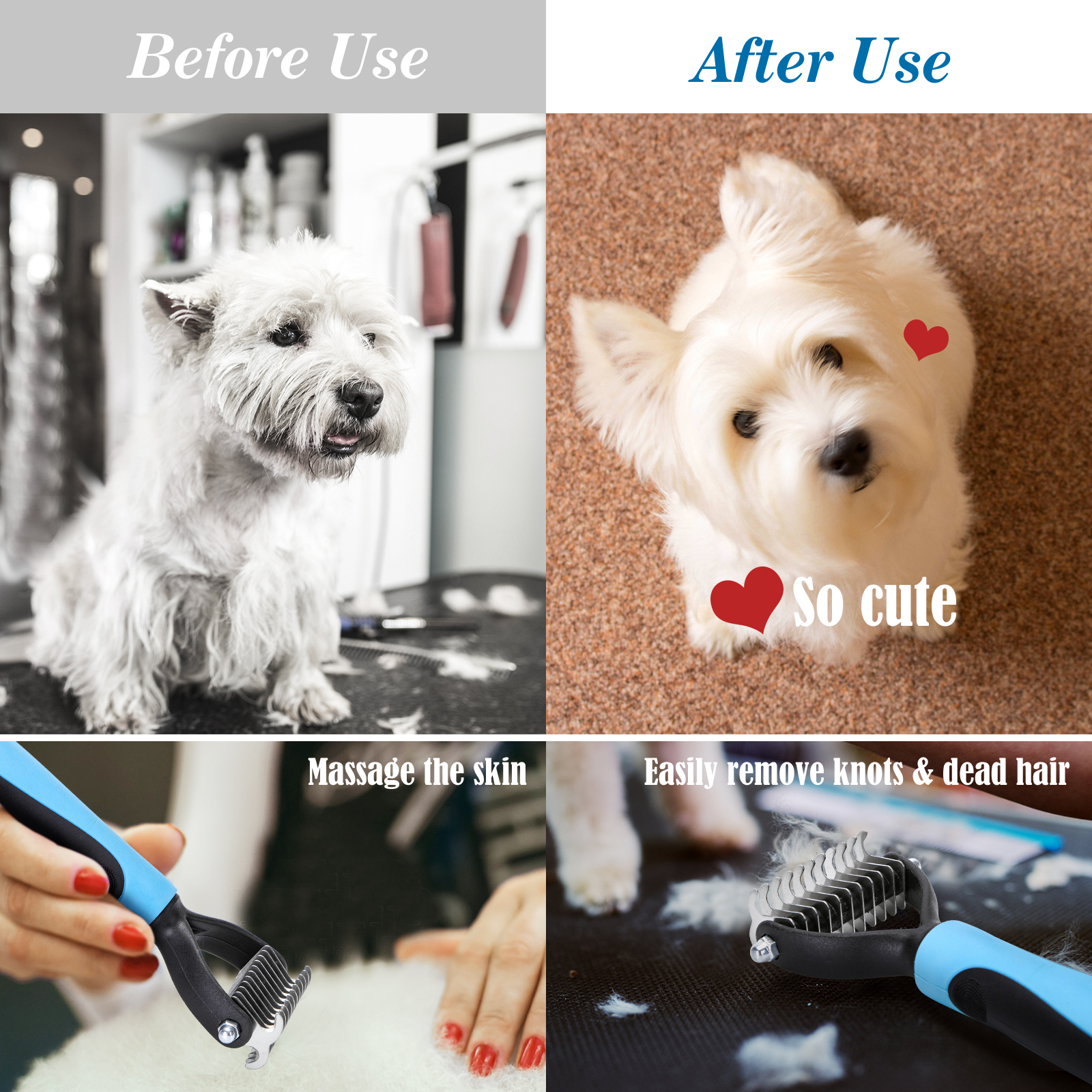 Escova para cães de pelo comprido, pente para cães e gatos, rastelo para cães, escova removedora de subpelo, penteia e desembaraça pelos e nós.