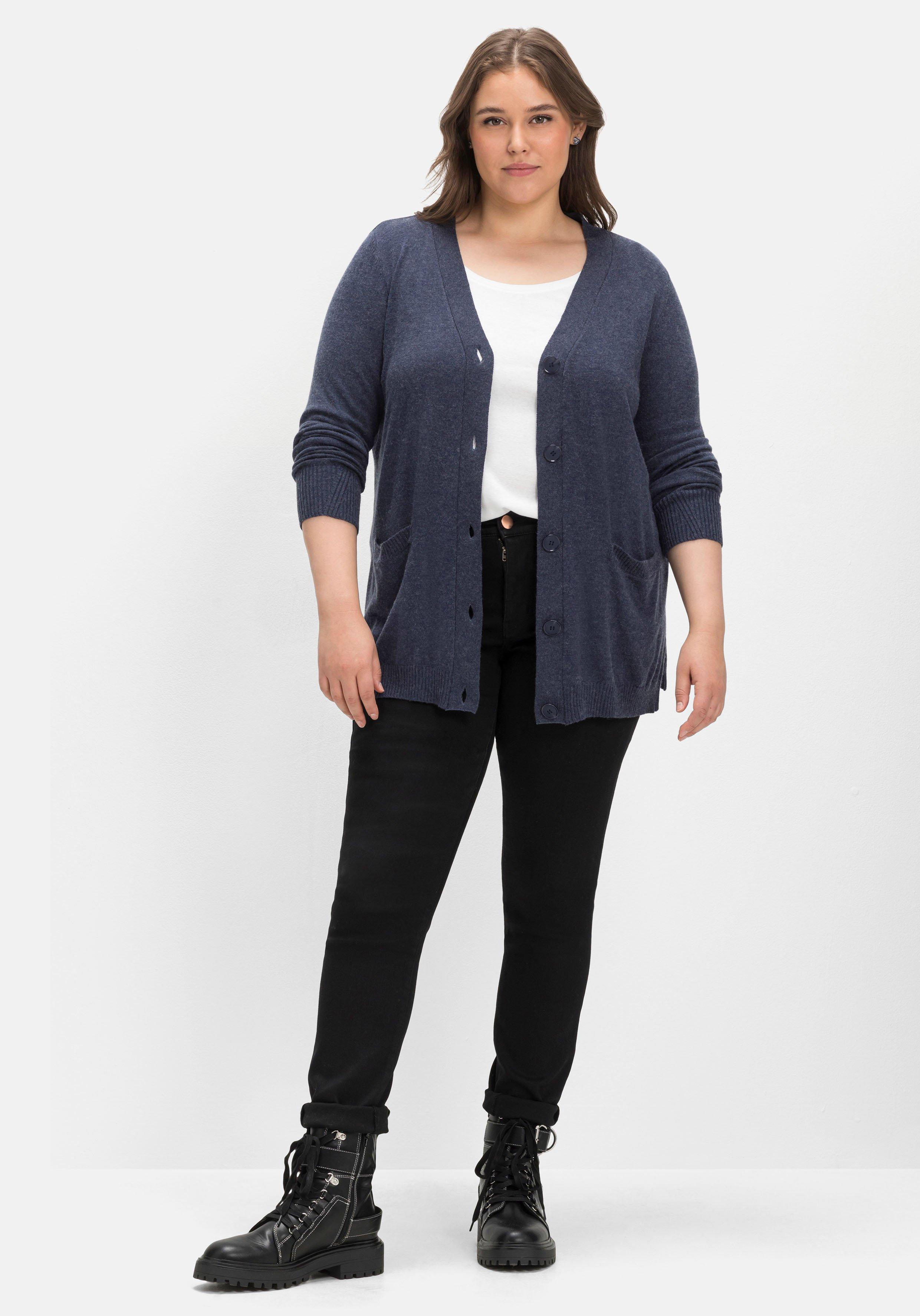 Strickjacke mit Kaschmir, Ajourstrick hinten