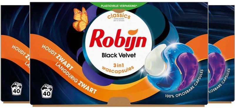 Robijn - Black Velvet - 3-in-1 Wascapsules - Zwart - 20 Stuks