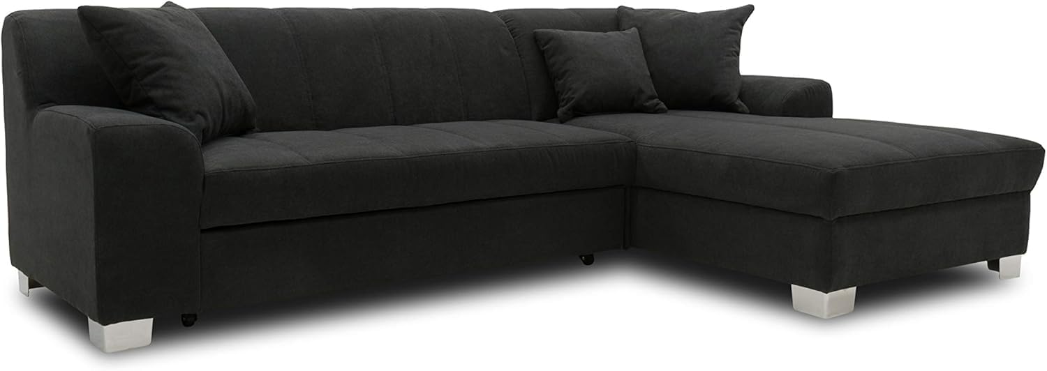 DOMO. collection Ecksofa Capri, Sofa in L-Form, Longchair rechts mit Schlaffunktion, Couch, Polsterecke, Eckcouch, Schlafsofa 239 x 152 x 75 cm (BxTxH), schwarz