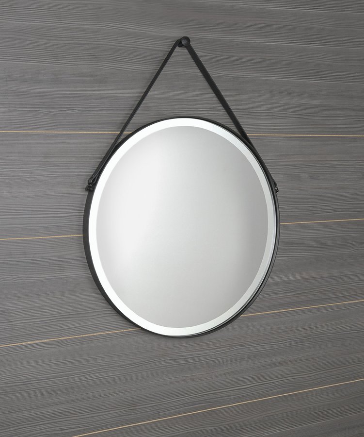Sapho Orbiter ronde spiegel met LED-verlichting en riem mat zwart 60cm