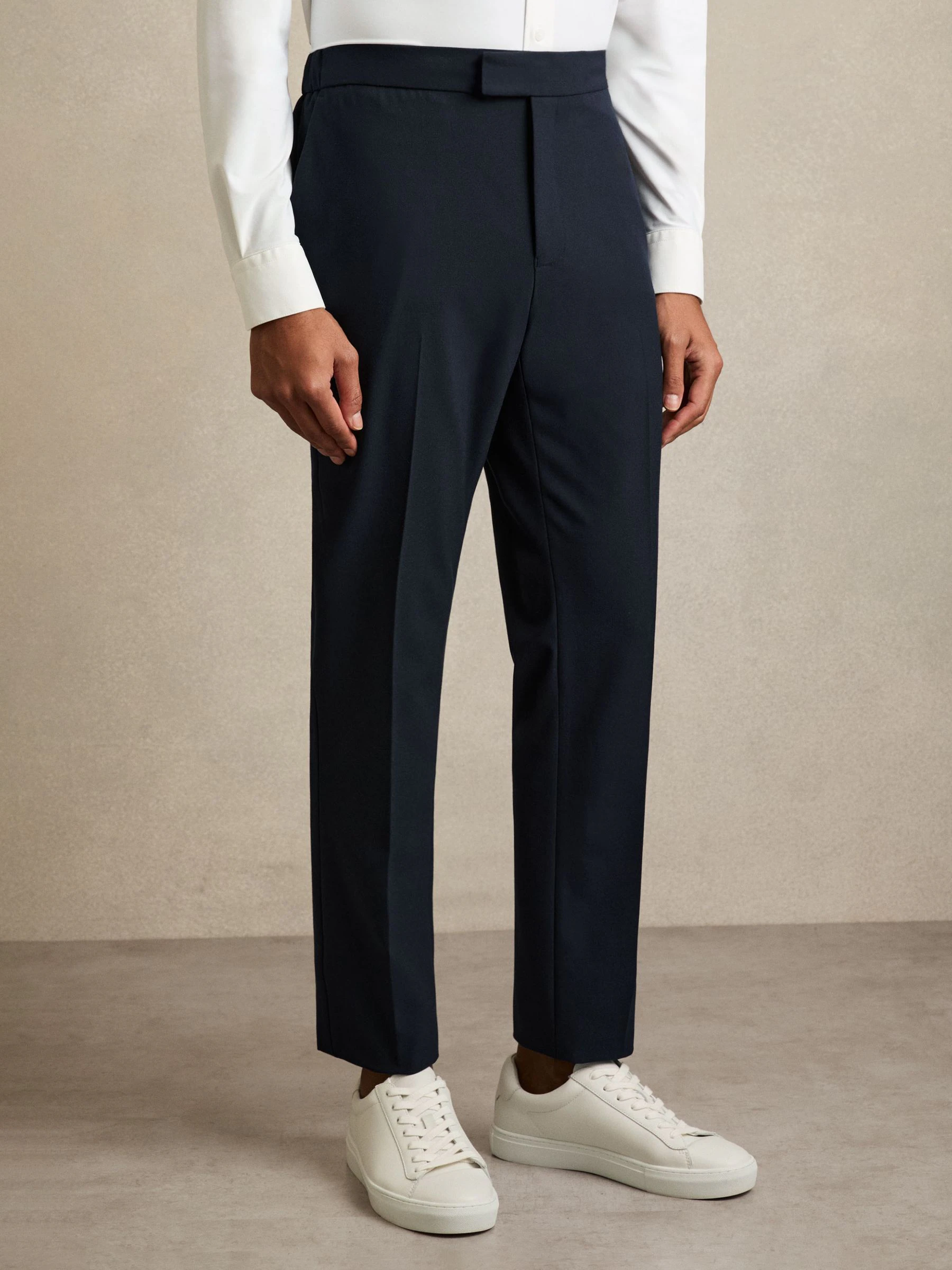 Marineblauw - Reiss Found stretchy slim fit broeken met trekkoord