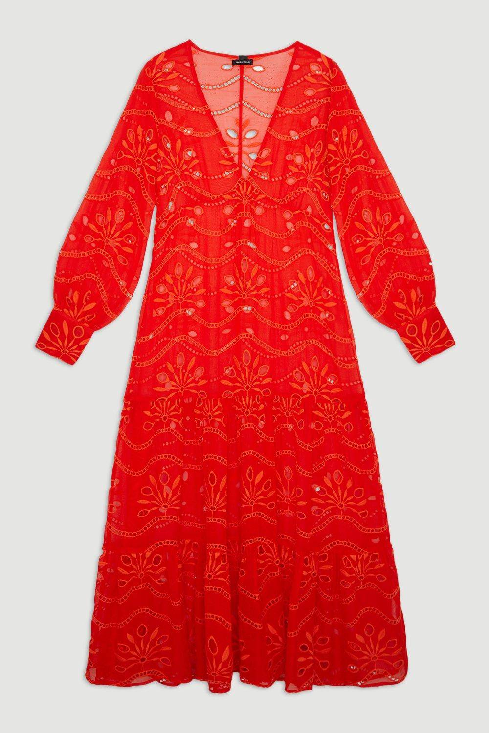 KarenMillen Robe maxi de plage en viscose géorgette à travaux découpés