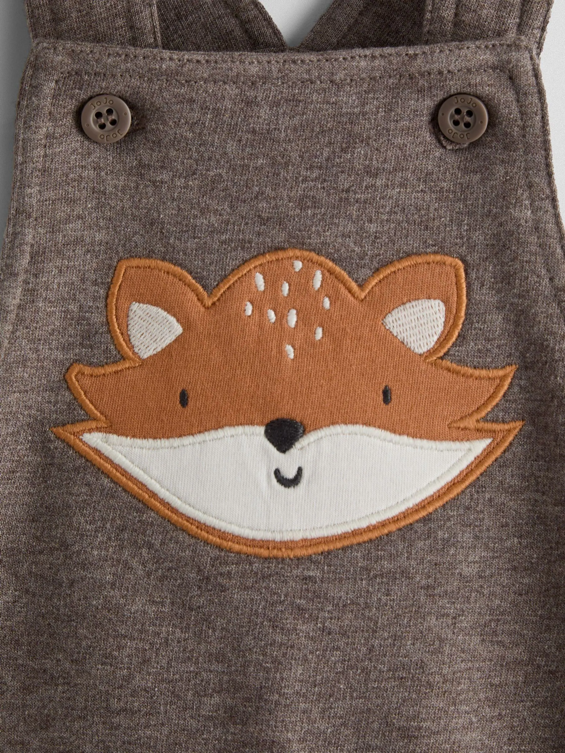 Mocha Brown Fox - JoJo Maman Bébé 2-delige set van tuinbroek met applicatie en top met print