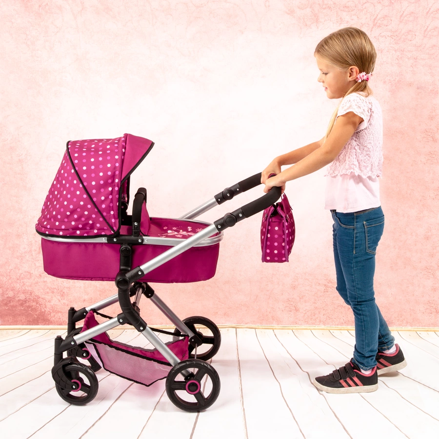 bayer Design Kombi-Puppenwagen Neo Vario bordeaux mit Punkten und Fee
