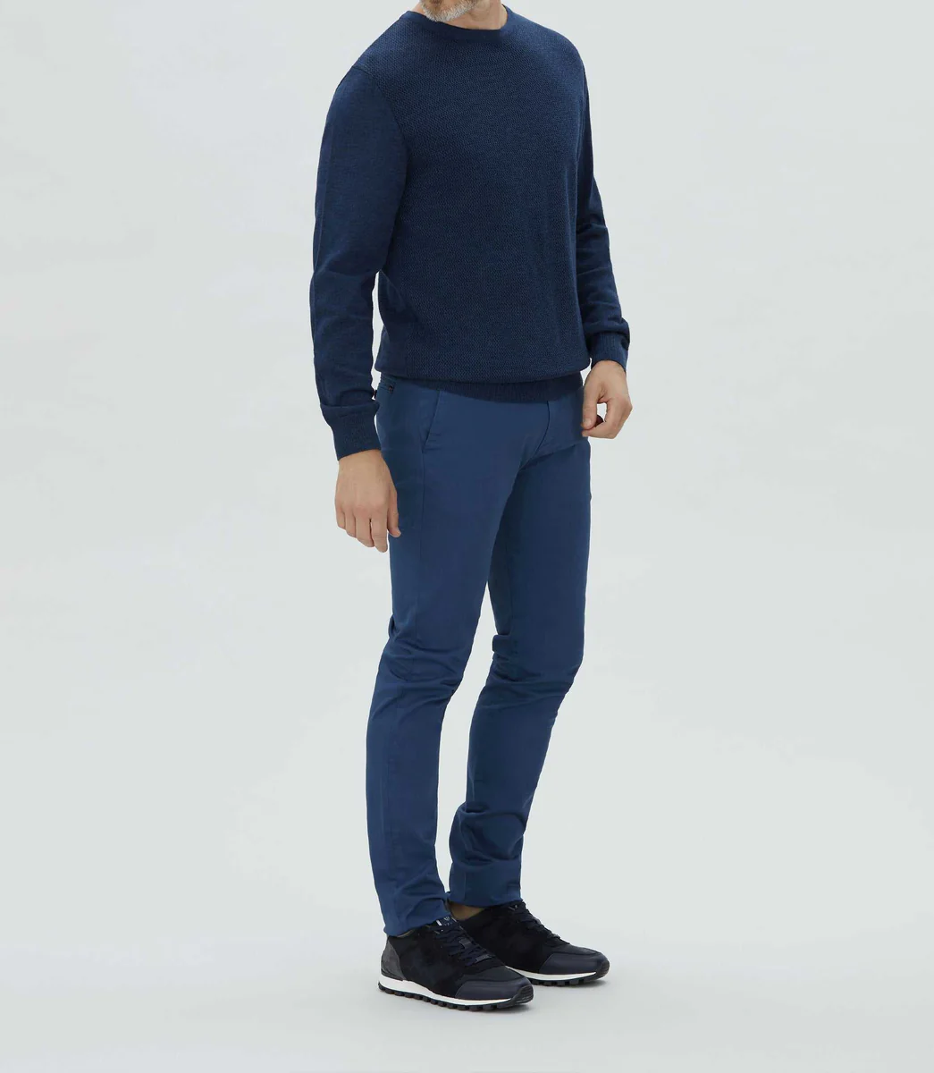 Pull col rond fantaisie bleu 