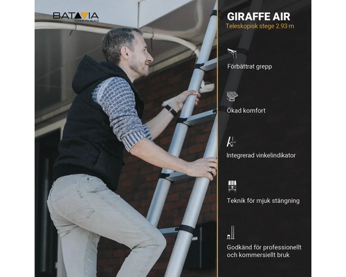 Batavia Giraffe Air aluminium telescopische ladder, 2,93 m, uitschuifbare ladder, aantal sporten/treden: 10