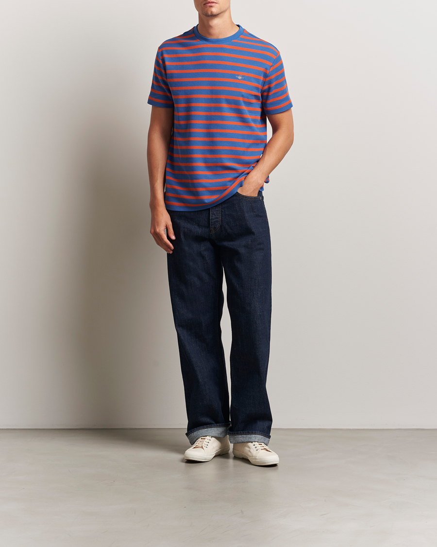 GANT Waffle Textured Striped T-Shirt Rich Blue