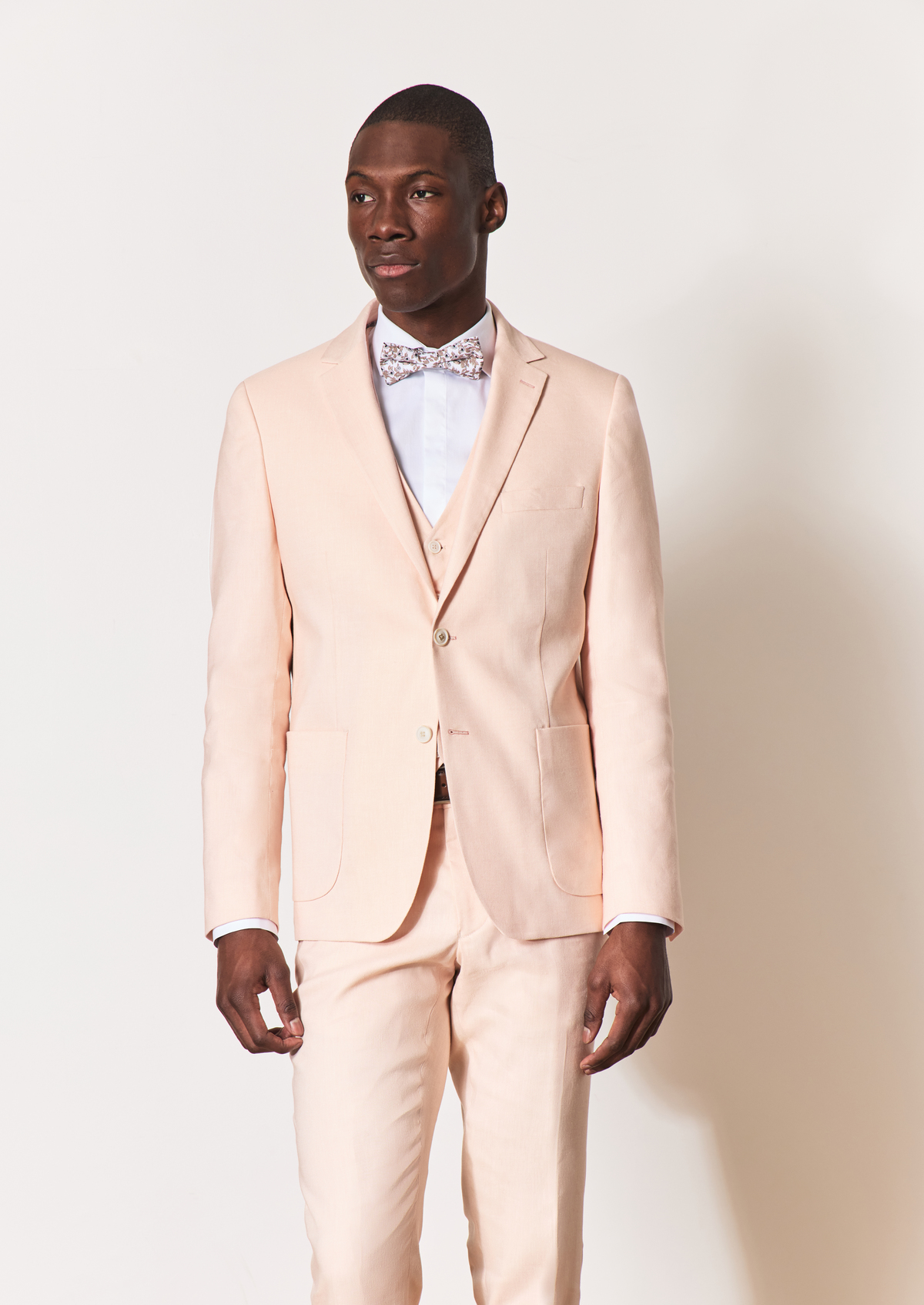 Veste coordonnable Regular en lin mélangé uni rose pâle