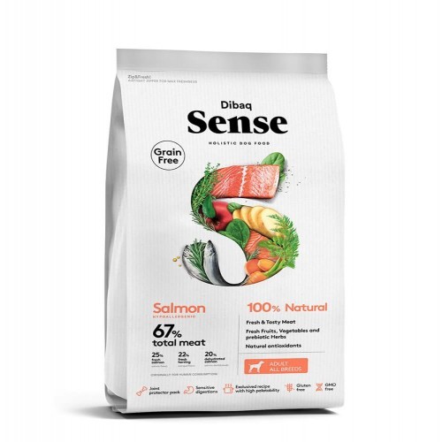 Ração para cães Dibaq Sense sem grãos, sabor salmão.