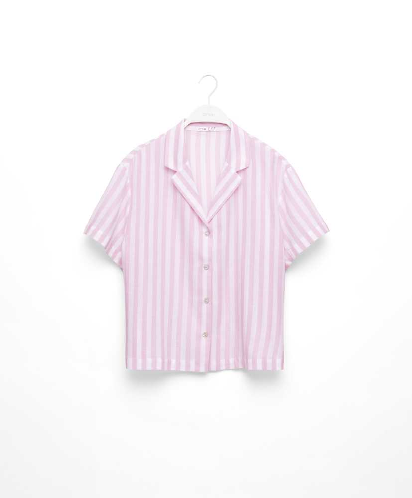 Camisa de manga curta, 100% algodão, listrada.