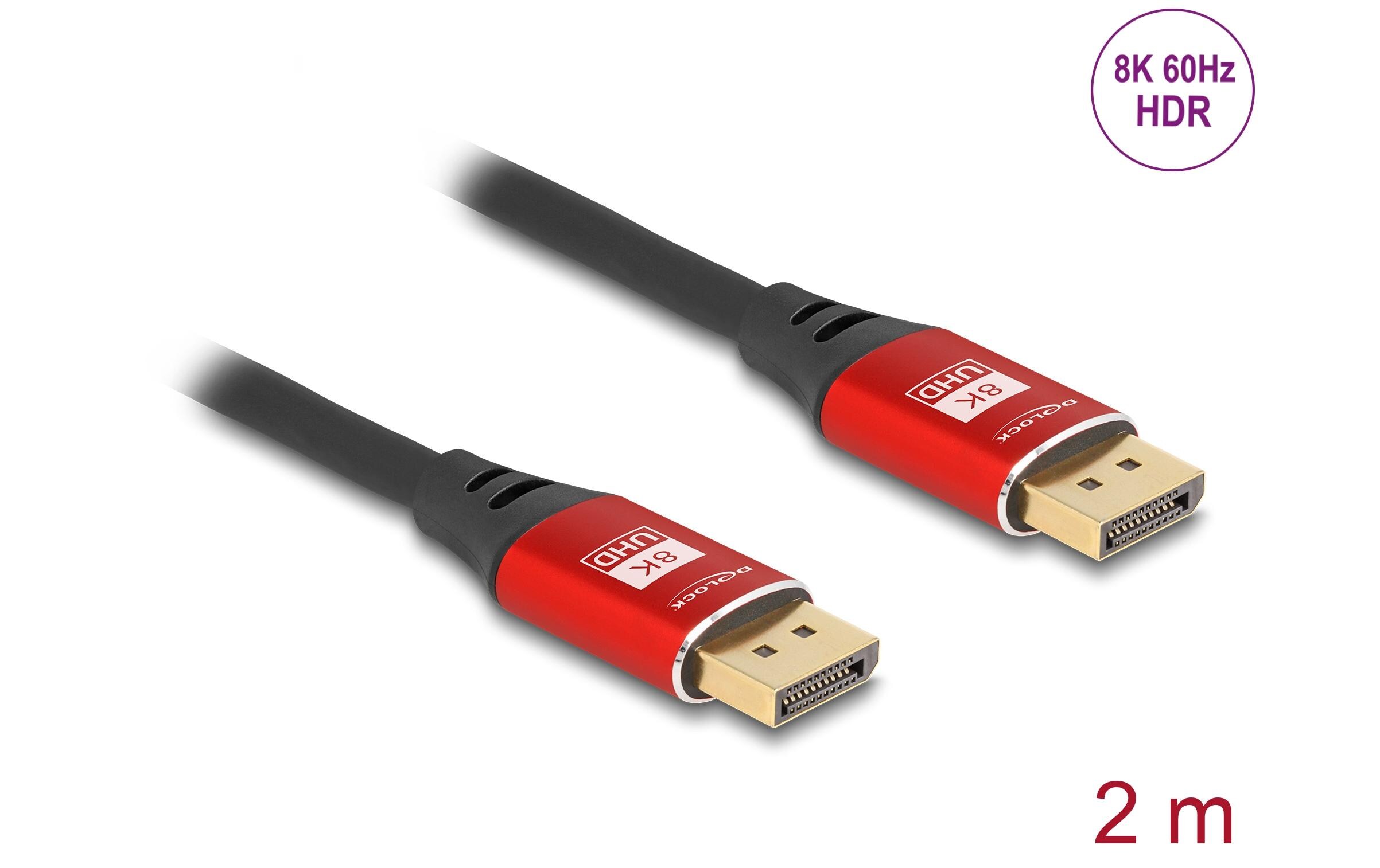 Kabel 8K 60 Hz DisplayPort - DisplayPort, 2 m, RotDelock DisplayPort Kabel 8K 60 Hz 2 m rot Metall