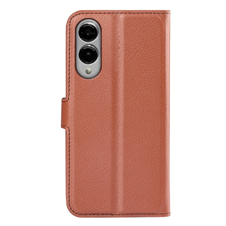 Samsung Galaxy S25 Edge Leder Tasche Flip Cover Litchi Look - Braun